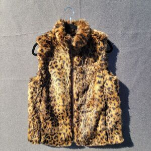 J Crew S Leopard Animal Print Faux Fur Sleeveless Vest